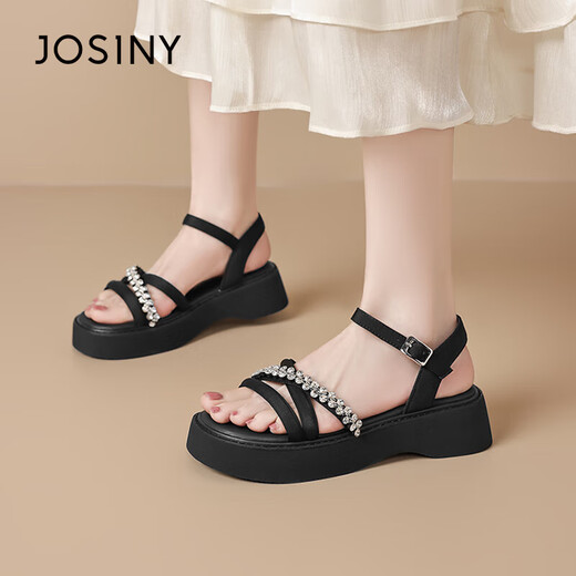 Zhuosini Schwammkuchen dicke Sandalen für Frauen im Sommer tragen koreanische kleine Absatzschuhe schwarz 37