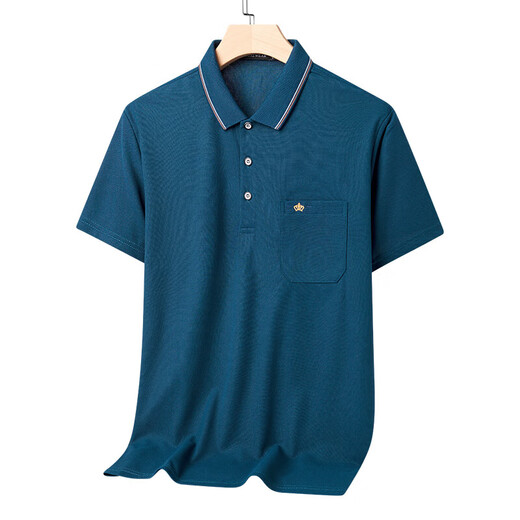 
LA HaiLan Home (HLA) The same style, the same style, the middle-aged and elderly men's short-sleeved polo shirt, middle-aged summer loose top 9903 white strips M 165_[115Jin[Jin equals 0.5 kg]]