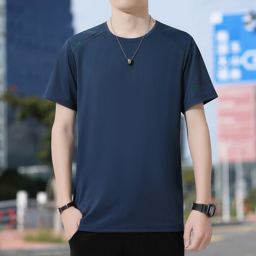 罗蒙夏季冰丝速干短袖T恤男运动透气宽松圆领体恤 17088浅棕 2XL 145-160斤