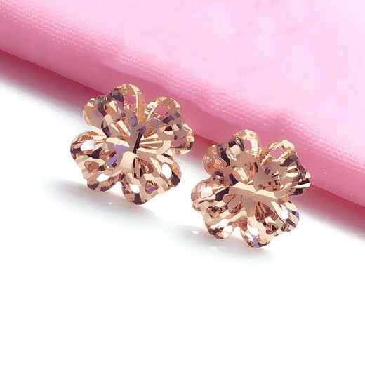 ANST Old Phoenix Gold Store Russian Purple Gold Four-leaf Clover Earrings Plated with 14K Rose Gold Color Gold New Style Simple and Sweet Four-leaf Clover Earrings (Rose Gold Pair)
