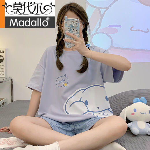 莫代尔2025新款睡衣女夏季薄款纯棉短袖可爱公主风可外穿大码家居服套装 LS5009短套 M 女体重70-95斤
