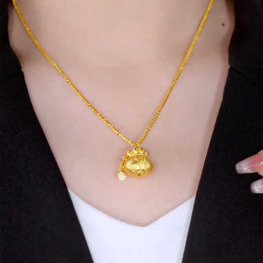 QMXD Gypsophila Gold Money Bag Necklace Women's Short Design Chinese Style Retro Pendant Imitation Sand Gold Does Not Fade for a Long Time Gold