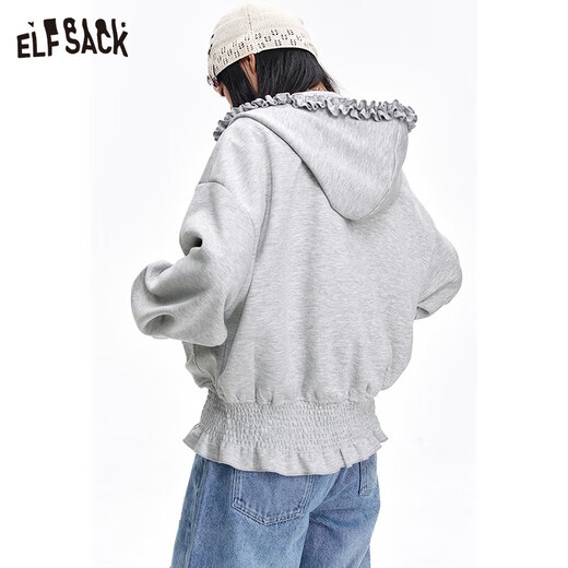 Fairy's Pocket Grey Sticked Silver Kapuzen -Sweatshirt -Mantel für Frauen 2025 Frühes Frühling Outfit New Fauly Style Spitze silbergrau S