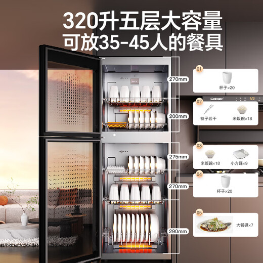 Canbo Disinfection Cabinet Household Vertical Disinfection Cupboard Large Capacity Commercial Tableware Storage Disinfection Cabinet Double Door High Temperature Two-Star Cupboard National Subsidy XDZ320-C19