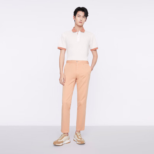 九牧王（JOEONE）【长绒棉|舒适】休闲裤男装25夏季新款意式休闲高弹舒适裤子 修身版+桃橙+HB1CX11762 33 码 175/84A(2.55)尺85cm