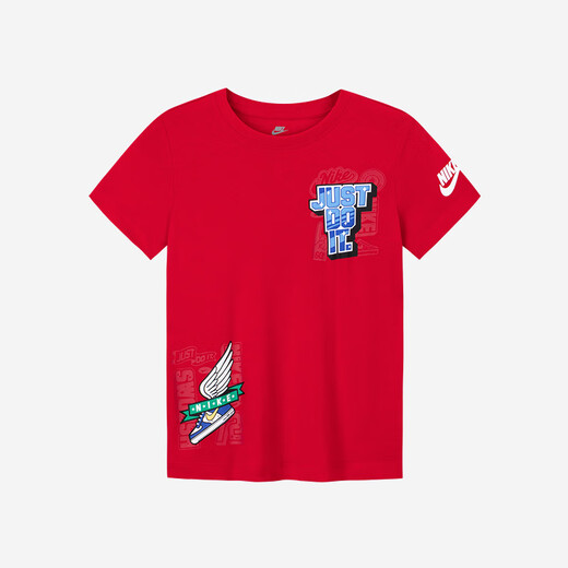 NIKE Nike children's clothing boys and girls short-sleeved T-shirt 2025 summer comfortable children's knitted casual sports short T-shirt