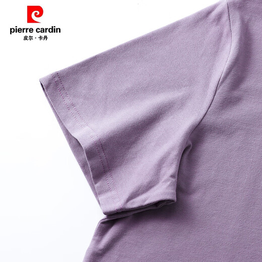皮尔卡丹（PIERRE CARDIN）香芋紫色纯棉短袖t恤女宽松流行正肩洋气体恤夏装2025新款上衣潮 6172烟熏紫 短袖 M (建议80-105斤)