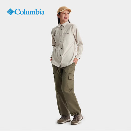 Columbia哥伦比亚衬衫女2025春夏新品户外翻领通勤休闲简约长袖衬衫AR9898 278 /米白色 2XL/175/96A