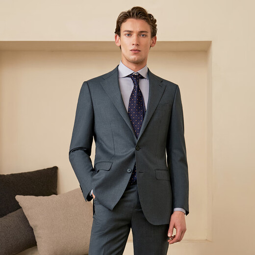 Guillaume de Mons澳嘉纯羊毛西服男商务正装男士三件套新郎结婚礼服正装西装套装男 升级版 灰色【上衣+西裤】 0809 50 码（西裤尺码请备注）