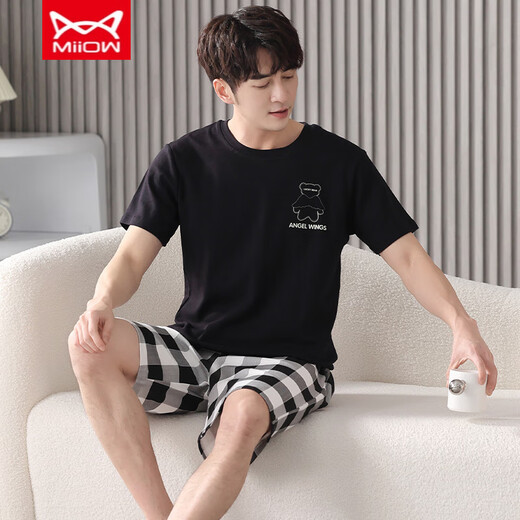 
Catman MIIOW Men's Summer Pure Cotton Shorts Shorts Youth Summer Thin Stripes Can Wear Outside Casual Home Clothing Set Pure Cotton FA#6623 L Recommended-125Jin[Jin is equal to 0.5 kg]