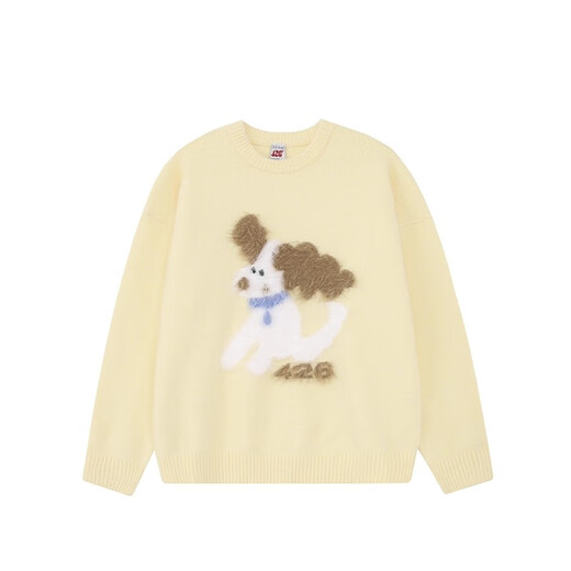 F426官方店国潮牌情侣休闲宽松时尚毛绒小狗提花毛衣 黄色 S