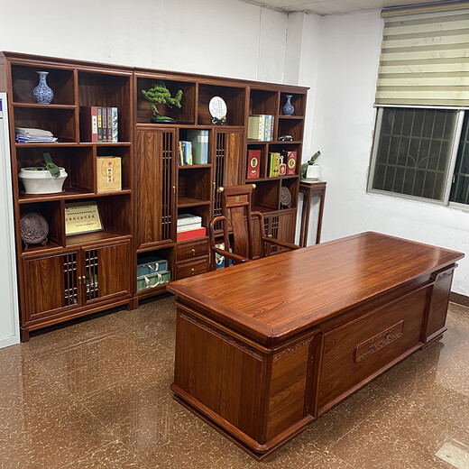 New Chinese style desk and bookcase combination all solid wood boss desk and chair rosewood executive desk desk office furniture rosewood color 2.2m desk