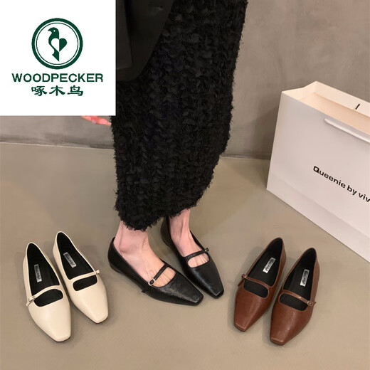 Specht Inner Innerer erhöhter quadratischer Kopf Mary Jane Single Schuhe Frauenschuhe 2025 neuer Französisch Retro Frühling und Herbst Gentle Abendschuhe 12023-2 Schwarz 35