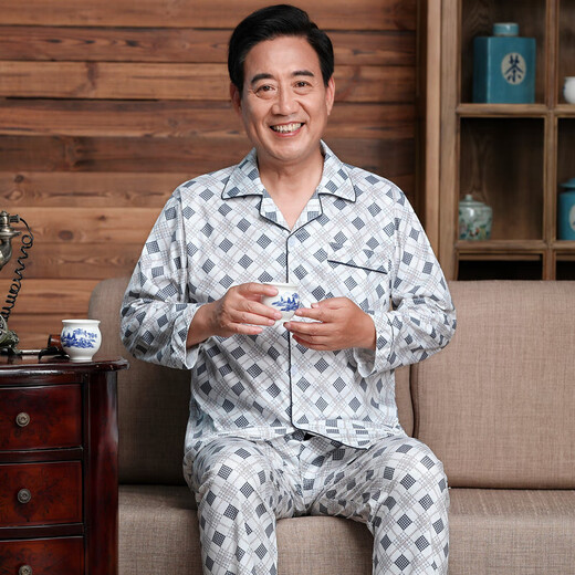 Hailan Pajamas de mediana edad y ancianos Pajamas Pajamas Pajamas Pajamas de algodón de manga larga Pajamas de algodón de manga de algodón de manga larga Summer Summer Plus de mediana edad.