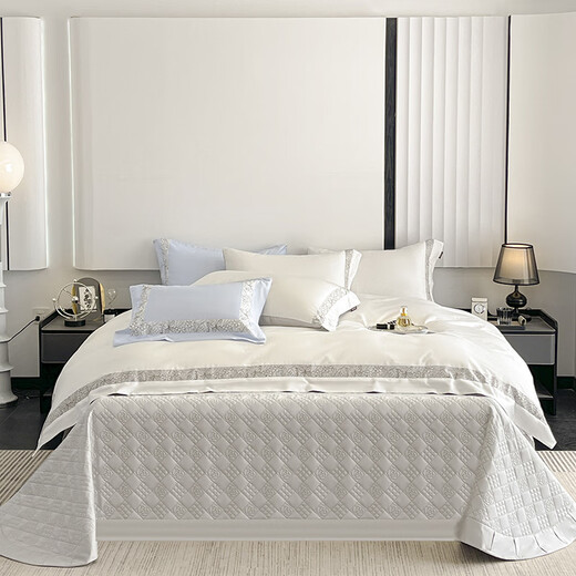 Hengyuan high-end 100-count long-staple cotton solid color bed four-piece set Class A pure cotton quilt cover quilted fitted sheet high-end Nolan-white powder fitted sheet 1.8m quilted four-piece set