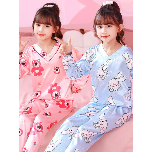 奥特曼儿童睡衣女童春秋季薄款小女孩中大童长袖冰丝空调服家居服套装潮 V领紫库洛米 120 10码高110-120CM重33-40斤