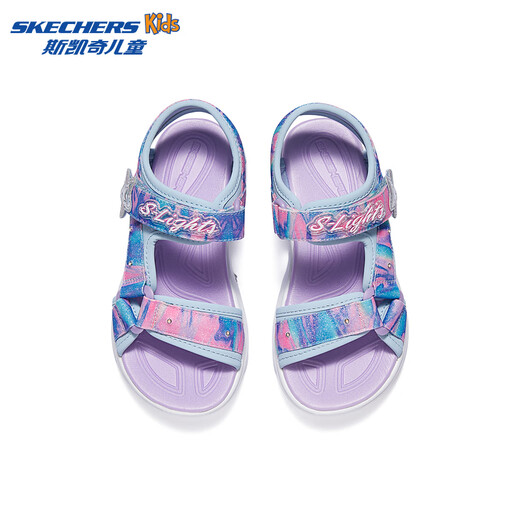 Skechers Summer Girls Velcro Sandals Fashion Flashing Casual Lightweight Versatile Comfortable Shoes Beach Shoes 303103L Light Blue/Multicolor/LBMT 27.5