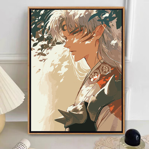 Inuyasha Seshomaru Cartoon DIY handgemalbtes digitales Ölmalerei Dekorative Malmalerei Hängende Malerei Acrylmalerei handgefertigtes Geschenk RS16753 60*80 cm Dicke, massive Holz Innere Rahmen + Außenrahmen (Standard-Log 14)