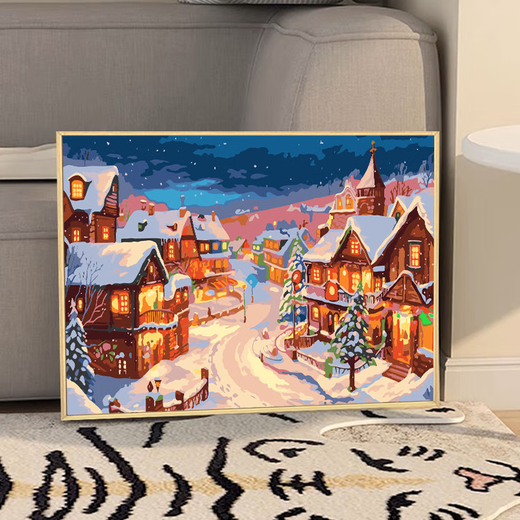 Winter lights Christmas digital oil painting fill color hand-painted gifts with high appearance decorative paintings and hanging paintings qx15844 High-gloss pigment + professional oil canvas + multiple brushes + wall hanging accessories 30x40cm thick solid wood inner frame