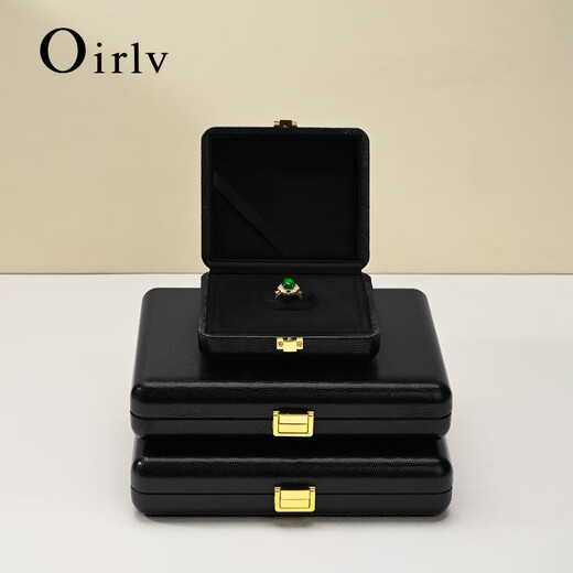 
Duobaoni light luxury jewelry box high-end leather jewelry display storage ring necklace earring box jewelry display gift box ring pendant/necklace box (black)-H15605