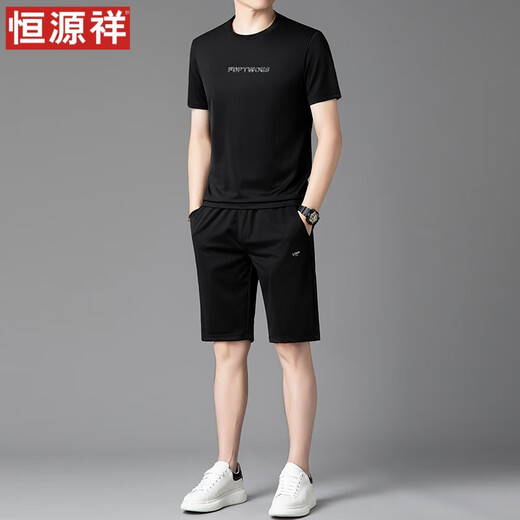 
Hengyuanxiang Summer Set Men's 2024 New Casual Summer Clothing Middle-aged Casual Men's Ice Silk Short Sleeve Shorts Two-piece Set A13603 Shorts + T-shirt White L 170