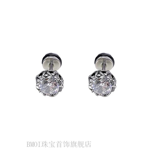 BMOI Old Phoenix 999 pure silver American style earrings trendy earrings single personality men's handsome earrings black pair