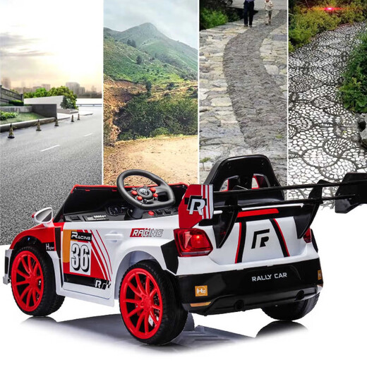 Children's electric four-wheeled baby car 2-7 years old baby car child birthday gift remote control toy car can sit on multi-functional dual drive + leather seat - flame red standard