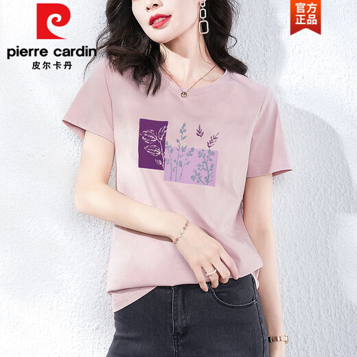 皮尔卡丹（pierre cardin）棉短袖t恤女装宽松韩版粉色半袖体恤衫夏装2025年新款夏季上衣时 Z-4050灰粉+Z-6193灰粉 M (建议80-105斤)