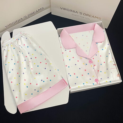 UKUHPK冰丝睡衣女夏季薄款甜美彩色波点美乐蒂短袖短裤可外穿家居服套装 高质量-套LW9207【短袖短裤】 M 【建议80-100斤】