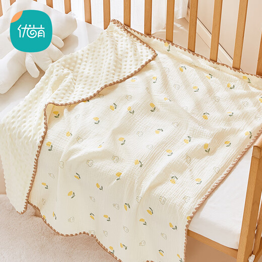 YOUMENG Beanie Blanket Baby Gauze Cover Blanket Summer Thin Soothing Baby Beanie Small Quilt Air Conditioning Summer Cooling Quilt Love Dinosaur 100*100cm (for 0-3 years old)