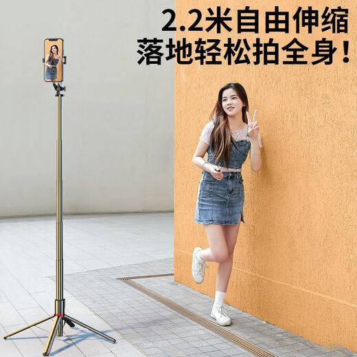 McConaughey Alemán Selfie Stick 360 grados girando 1 metro 8 Carga Bluetooth Control remoto Soporte de teléfono móvil Profesional Grado Quadpod Live Douyin Kuaishou Video 1 metro 8 [Control remoto de carga normal + Quadpod] Sin modelo de luz