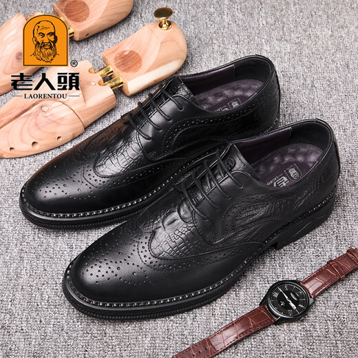 Older head leather shoes men versatile formal business men's leather shoes genuine leather soft sole comfortable shoes men's fashion trend casual men's shoes black HH9923 41