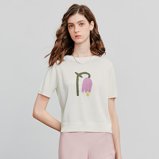 
Chuyu Ice Silk Flower Jacquard Combination Sweater for Women 2025 Summer New Aurora Style Small Shirt Top Off White S