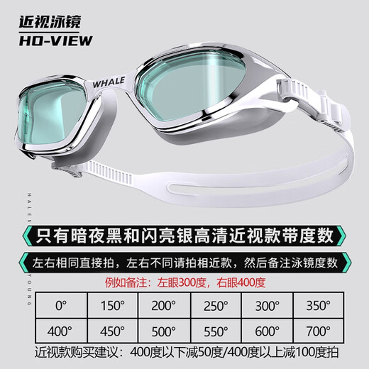 Whale nano long-lasting anti-fog swimming goggles with lanyard earplugs 1888 days fogging replacement for men and women myopia swimming goggles middle frame anti-fog swimming goggles dark night black + black earplugs