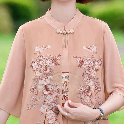 皮尔卡丹胖妈妈夏装旗袍连衣裙子夏季雪纺裙子大码2025新款中年女夏款气质 6628藕色 3XL 建议125-140斤