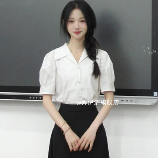 雅格罗伊女大学生教师招聘面试服装白色衬衫夏短袖通勤职业正装穿搭教资套 白色[3882款衬衫] S 均码