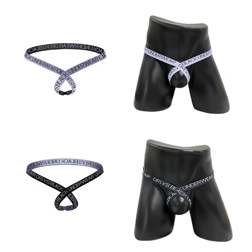 Underwear men's thong cross hollow high elastic elastic band low waist sexy trendy fashionable sports youth black M