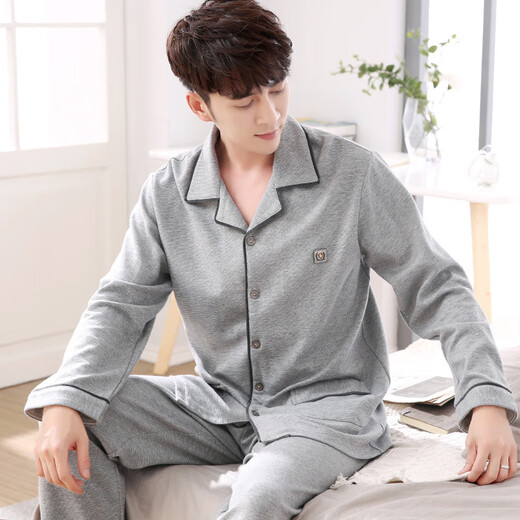 雅鹿睡衣男士春秋长袖可外穿棉大码薄款秋季家居服套装 829- M 165