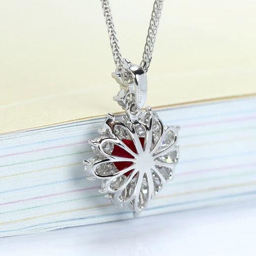 HEEKAIYI Ruby Necklace for Women Dove Blood Red 18K Gold Diamond Pendant Chinese Valentine's Day Birthday Gift for Wife and Girlfriend Selected Myanmar Heart-Shaped Ruby Necklace 1.25 Carat Pendant + 18K Gold Chain