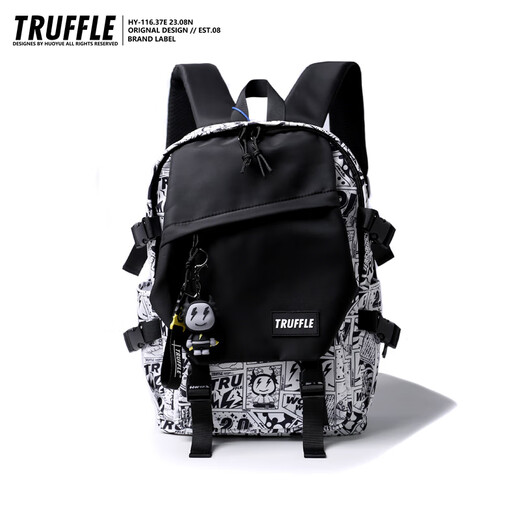 TRUFFLE树叶初中生大容量男书包小学生休闲双肩包女户外旅行背包 (小号)ZH流光叶红+OGZ挂件