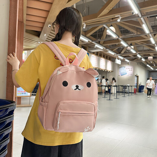 新款日系可爱帆布棕色奶白小熊卡通大容量百搭学生软妹双肩包书包 卡其色