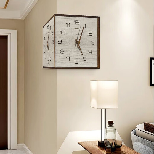 Sanqihu doppelseitige Wanduhr Wohnzimmer Ecke Home Moderne einfache atmosphärische stille massive Holzuhr Dekorative doppelseitige Hänge Wache große 9197 Walnuss Farbmarke Stille Bewegung 12 Zoll