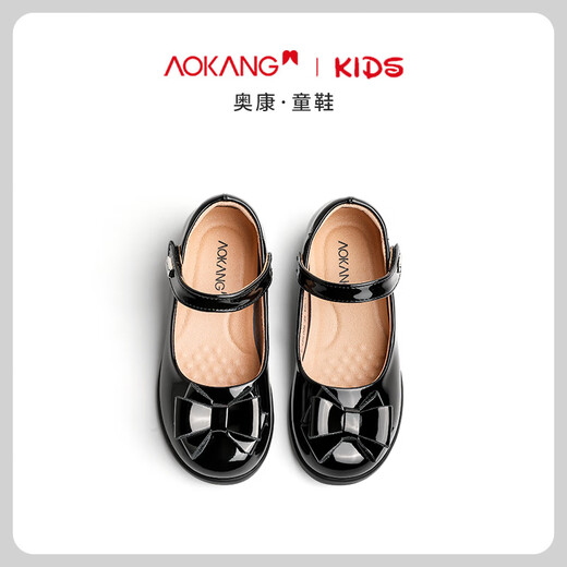 Aokang Children's Shoes Girls' Small Leather Shoes 2025 Spring New Soft Sole Mary Jane Princess Shoes Girls Fashion Black Performance Shoes