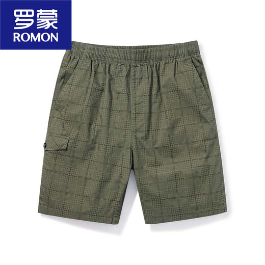 罗蒙（ROMON）夏季薄款中裤宽松5分棉居家沙滩裤中裤外穿休闲短裤男士五分裤 9215深青 3XL