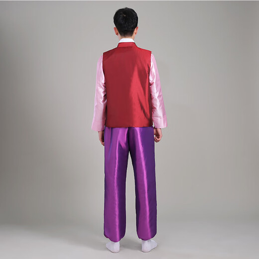 米诗德朝鲜族传统韩服男男士韩国传统舞蹈韩服男士表演服装大长今朝鲜族 酒红色 17084AL码 均码