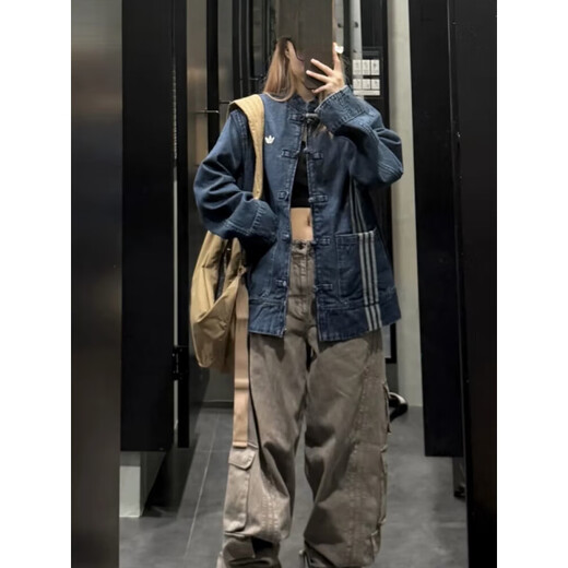阿迪达斯 （adidas）三叶草蛇年新年款情侣新中式牛仔运动唐装外套JY8275JZ9928 蓝色JZ9928  L