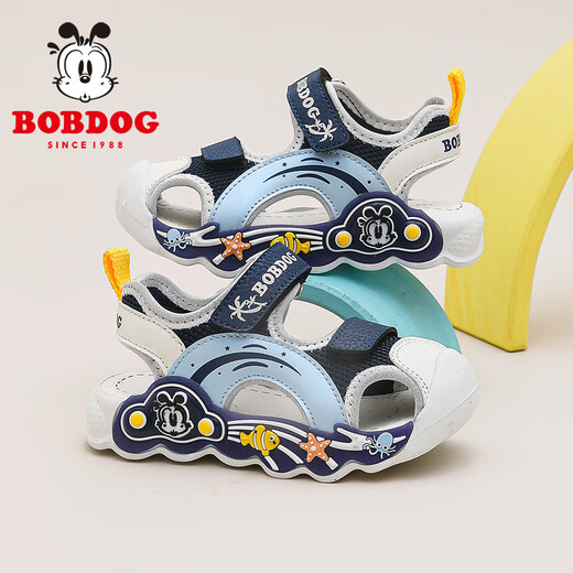 Babudou Children's Shoes Boys Summer New Soft Soled Lightweight Toddler Shoes Children's Baotou Breathable Sandals 2025 Women's Functional Shoes Navy Blue/M (52043) 23 Suitable for feet 14.0cm long