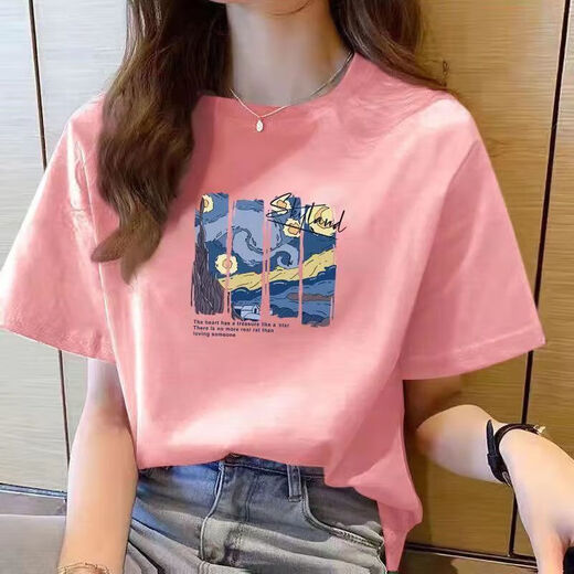 220克纯棉短袖t恤女2025夏季宽松百搭圆领正肩印花上衣T恤B701YL 1491草绿色 M