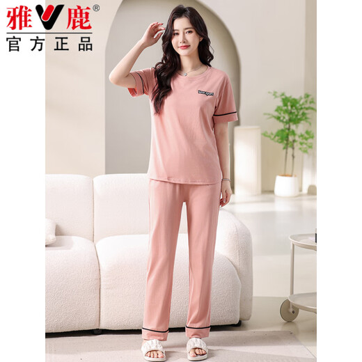 Pajamas Yalu pour les femmes en été coton pur pant pantalon à manches courtes 2025 Nouveau costume pour les vêtements d'été entier peut être porté à l'extérieur de 7374 haricot sans pair sans pair m 80-100jin [Jin est égal à 0,5 kg]
