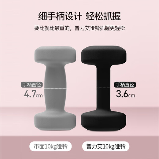 PROIRON plastic-impregnated dumbbells for men and women, home dumbbells, fitness dumbbell set, crystal black 10kg*2